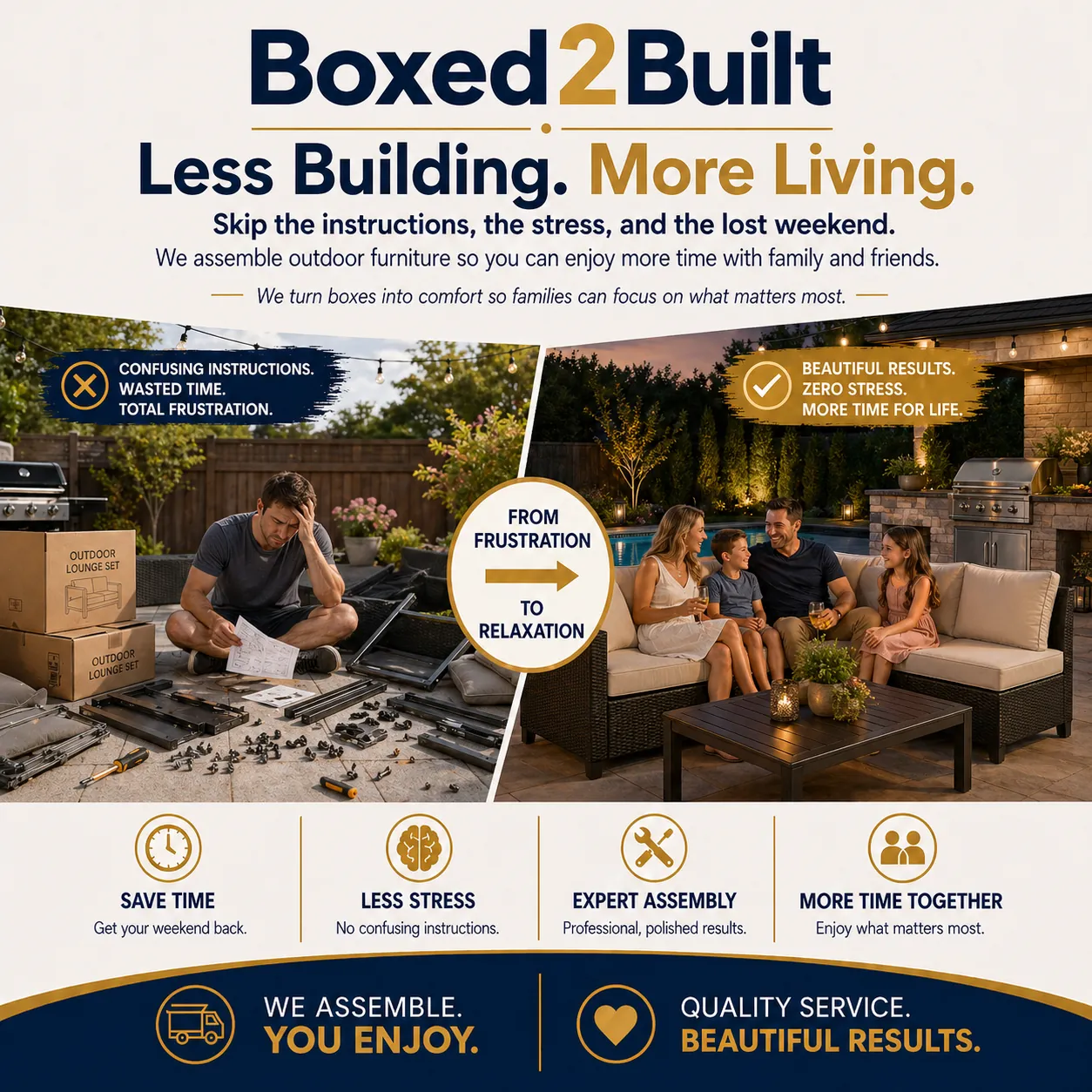 Outdoor furniture assembly and patio setup by Boxed2Built
