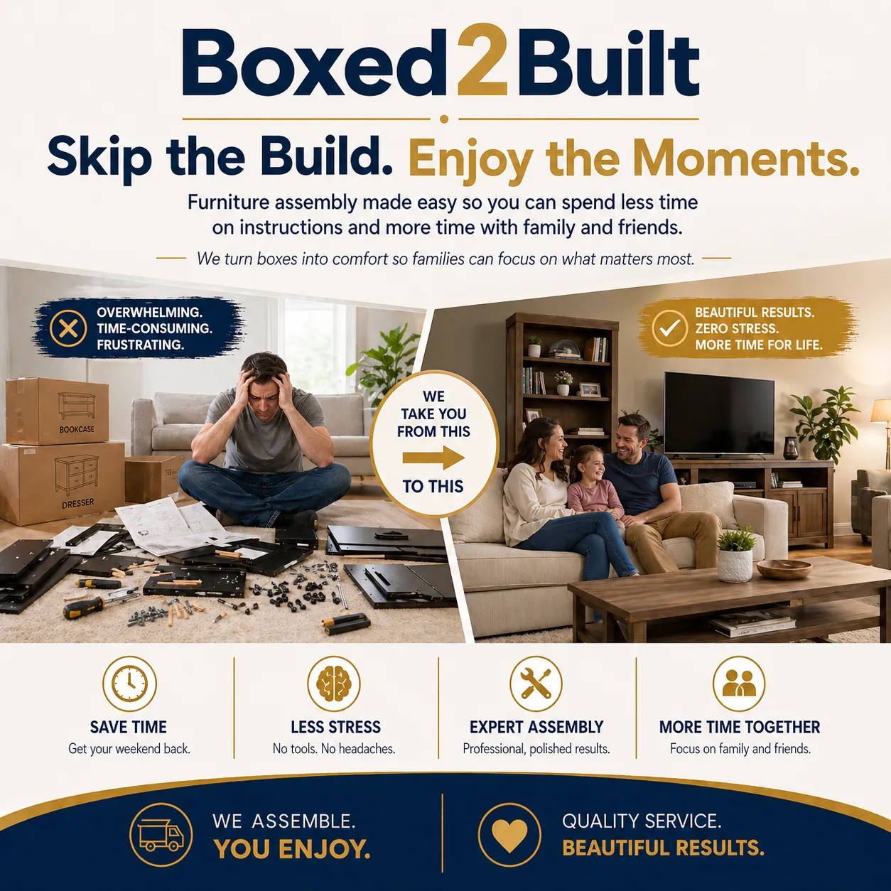 Skip the build — Boxed2Built assembles your flat-pack furniture so you can enjoy the room